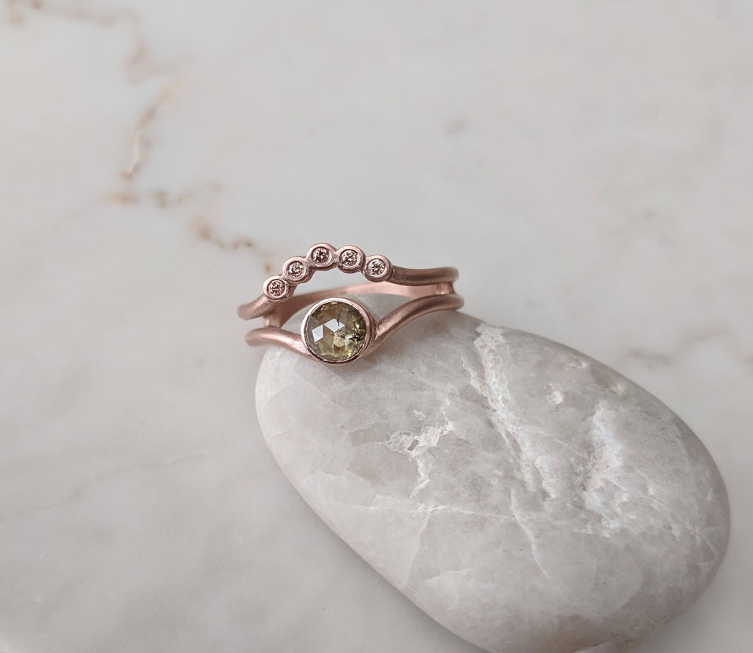 Chartreuse Green Diamond Ring with Floating Accent Band | 14K Rose Gold