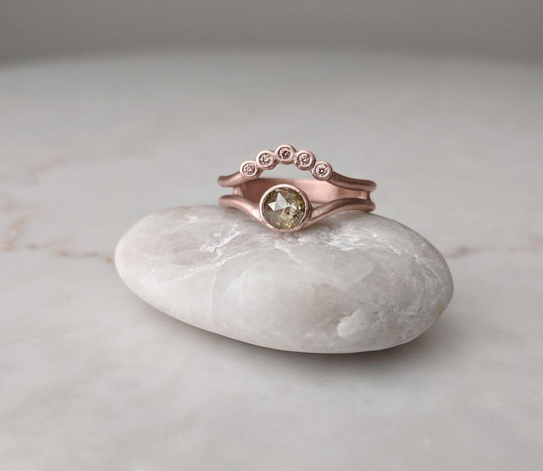 Chartreuse Green Diamond Ring with Floating Accent Band | 14K Rose Gold