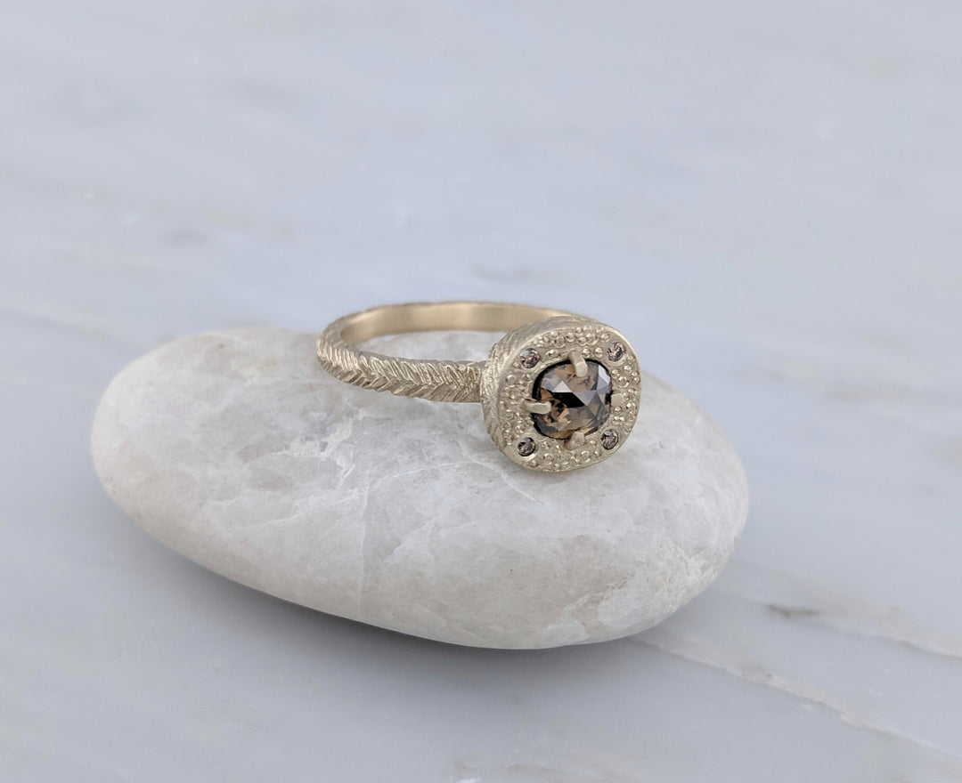 Whiskey Brown Diamond Ring | Textured 14K Gold