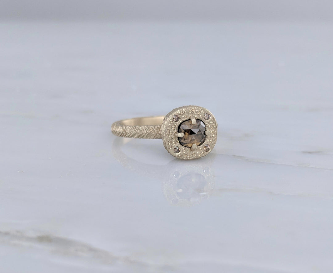 Whiskey Brown Diamond Ring | Textured 14K Gold