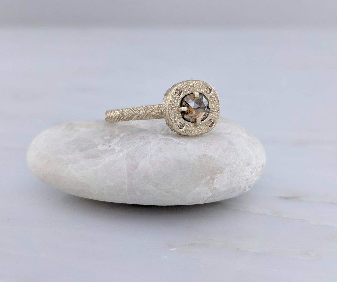 Whiskey Brown Diamond Ring | Textured 14K Gold