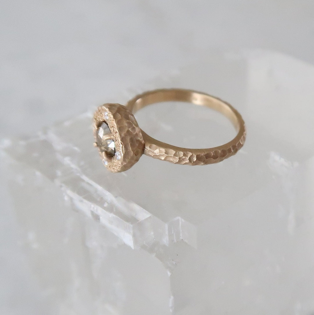 Deep Green Diamond Ring | Textured 14K Gold