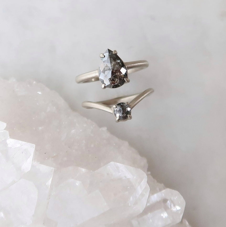 1.84 Ct Salt + Pepper Pear Diamond Ring Set