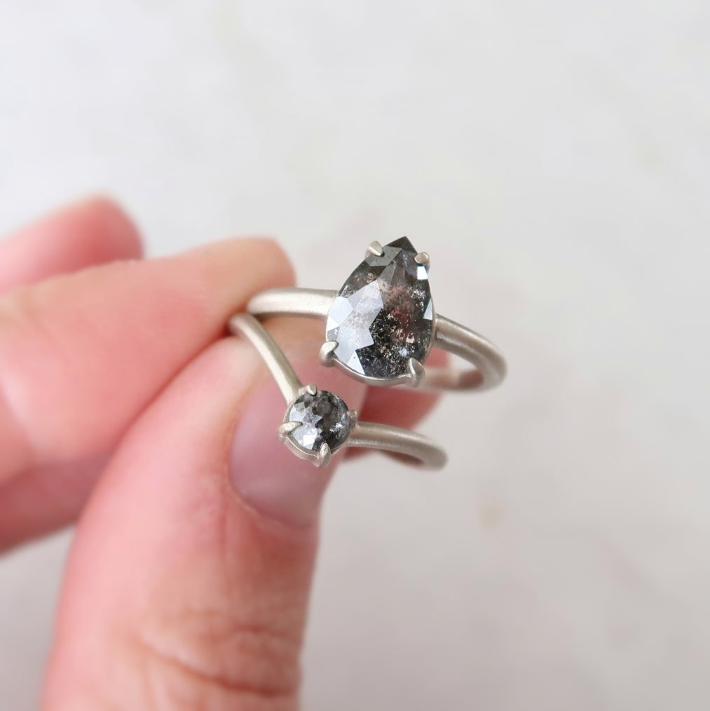 1.84 Ct Salt + Pepper Pear Diamond Ring Set