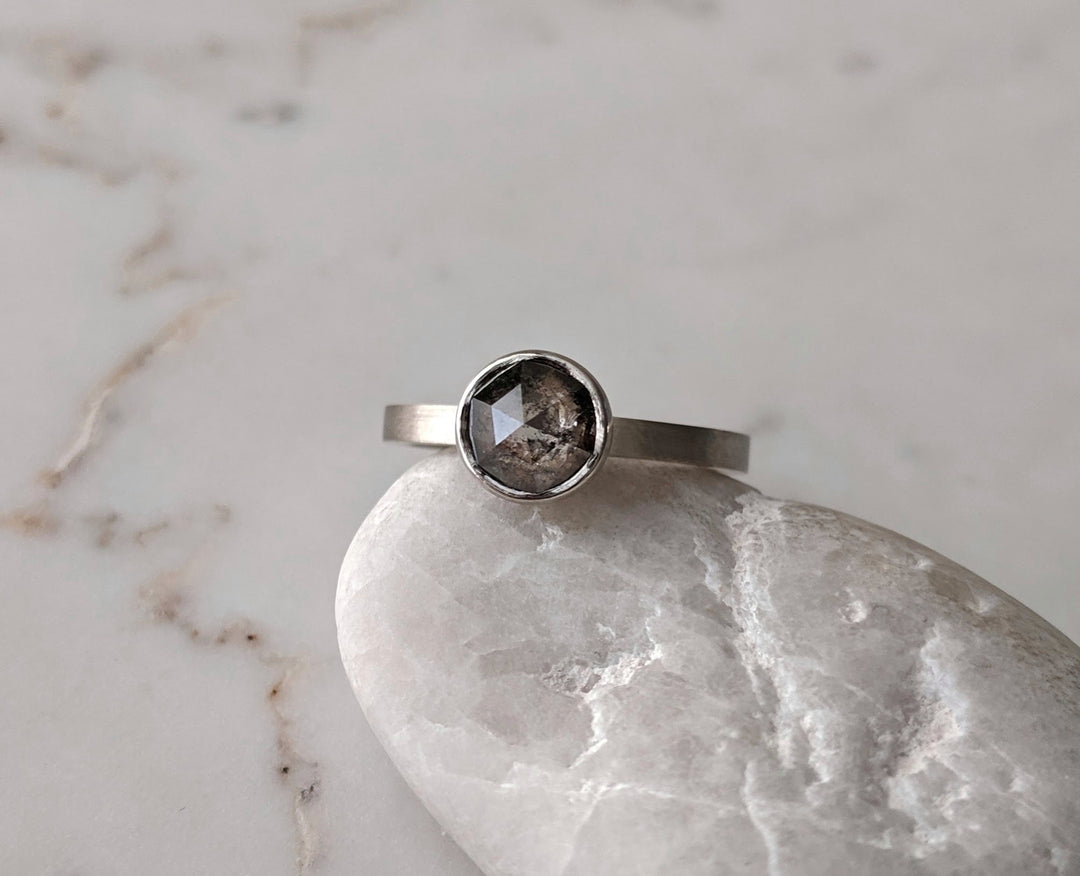 Whiskey Brown Salt & Pepper Diamond Ring | 14K White Gold