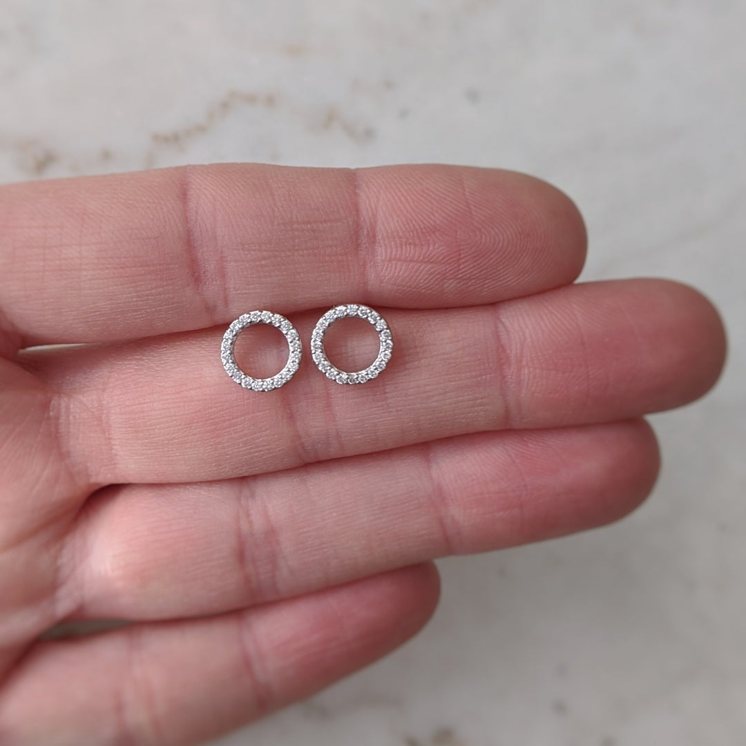 Diamond Circle Studs | 14K White Gold