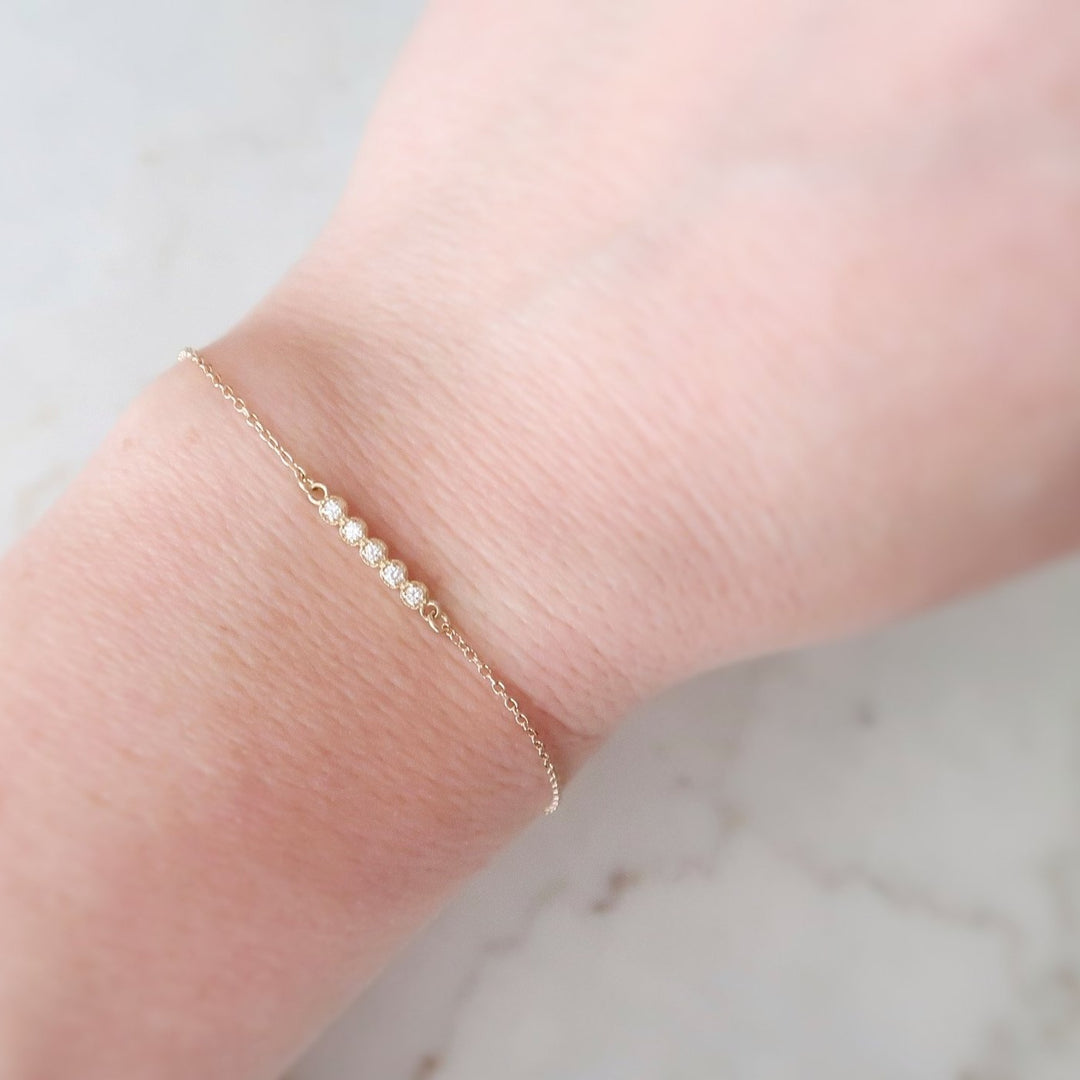 Tiny Diamond Bar Bracelet | 14K Yellow Gold