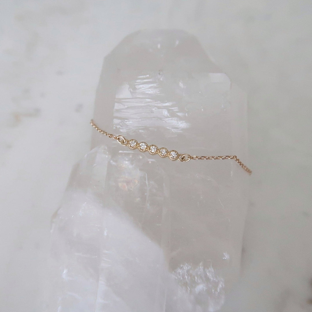 Tiny Diamond Bar Bracelet | 14K Yellow Gold