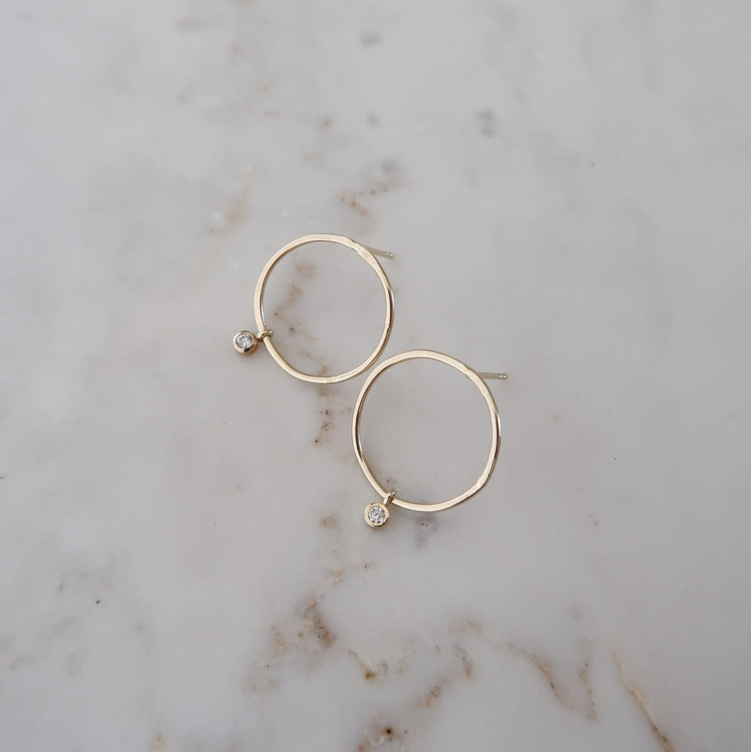 Hoop Studs with Diamond Dangle