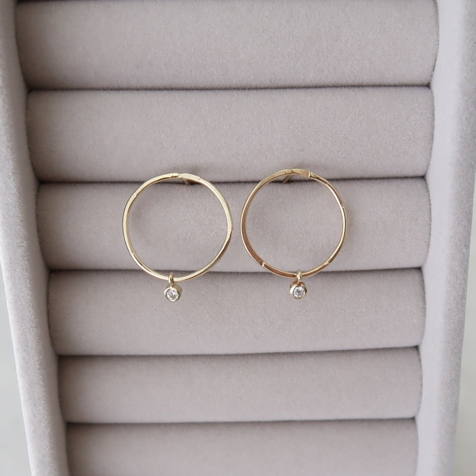 Hoop Studs with Diamond Dangle