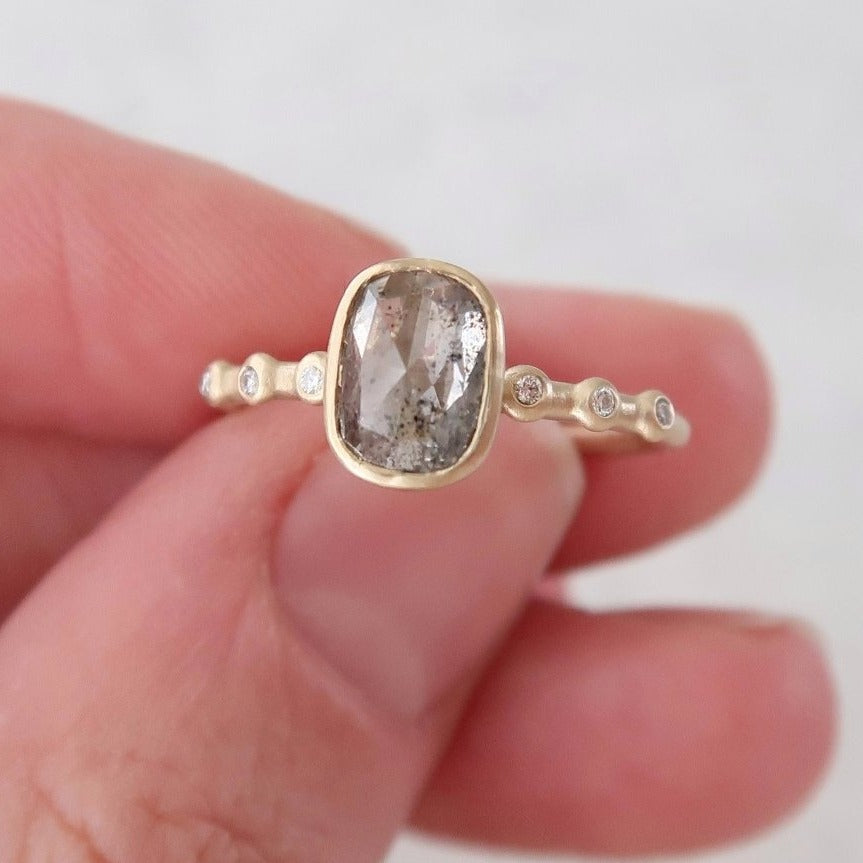 .87 CT Salt and Pepper Diamond w/Dotted Band