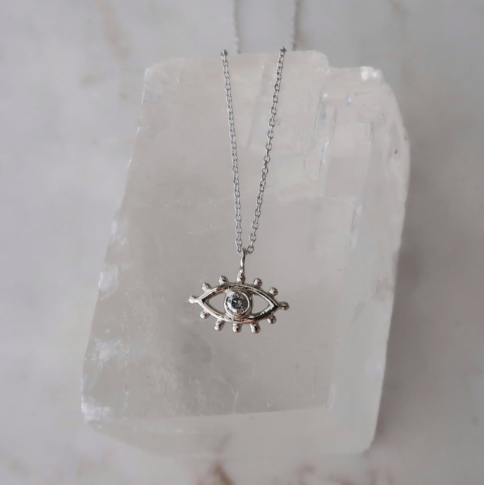 Salt & Pepper Beholder Pendant in White Gold