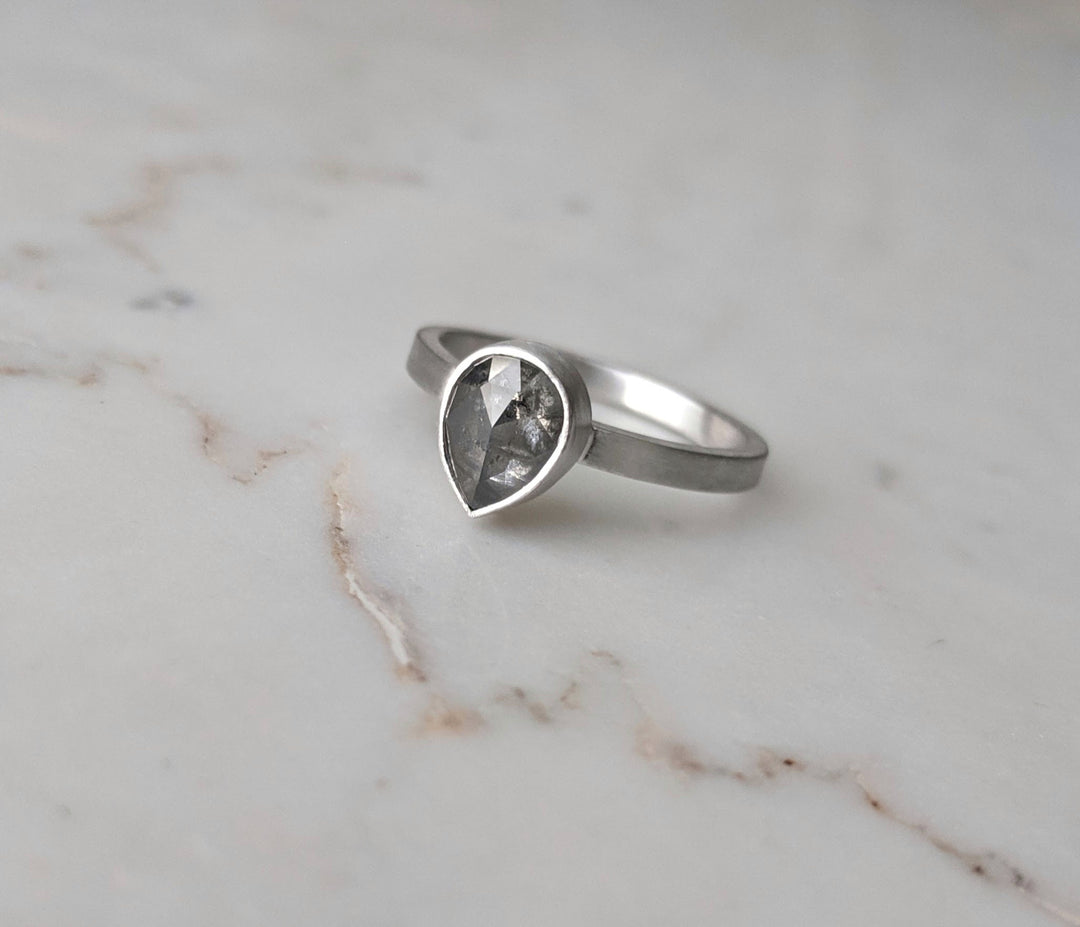 Salt & Pepper Pear Diamond | 14K White Gold