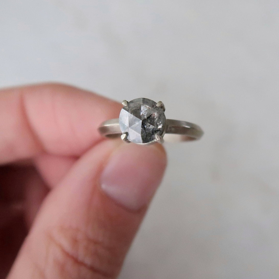 1.41 Ct Round Rose Cut Salt + Pepper Diamond Ring