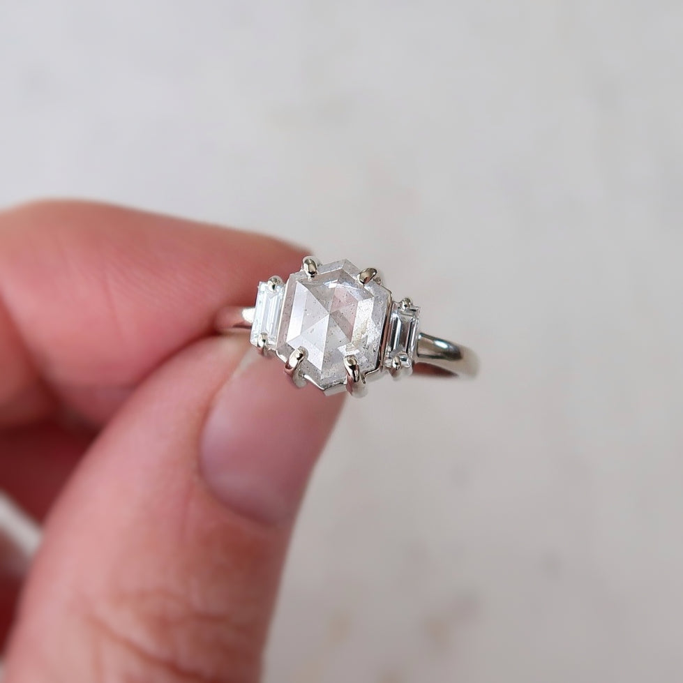 1.65 Ct Hexagon Diamond with Baguette Accents