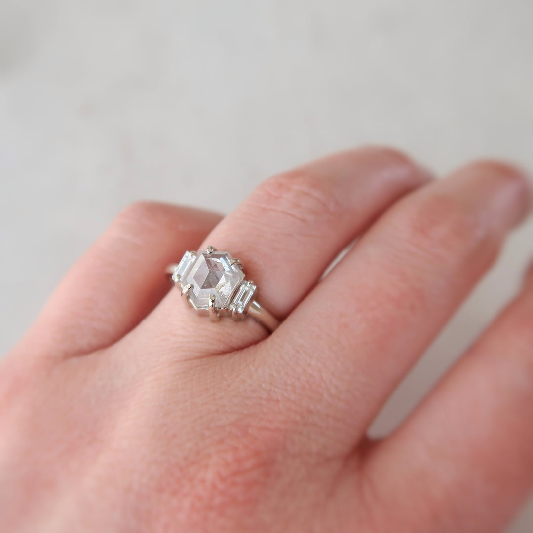 1.65 Ct Hexagon Diamond with Baguette Accents