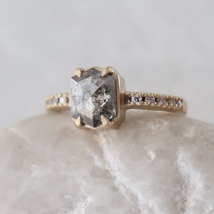 .85 CT Hexagon Diamond Ring w/ Pavé Band