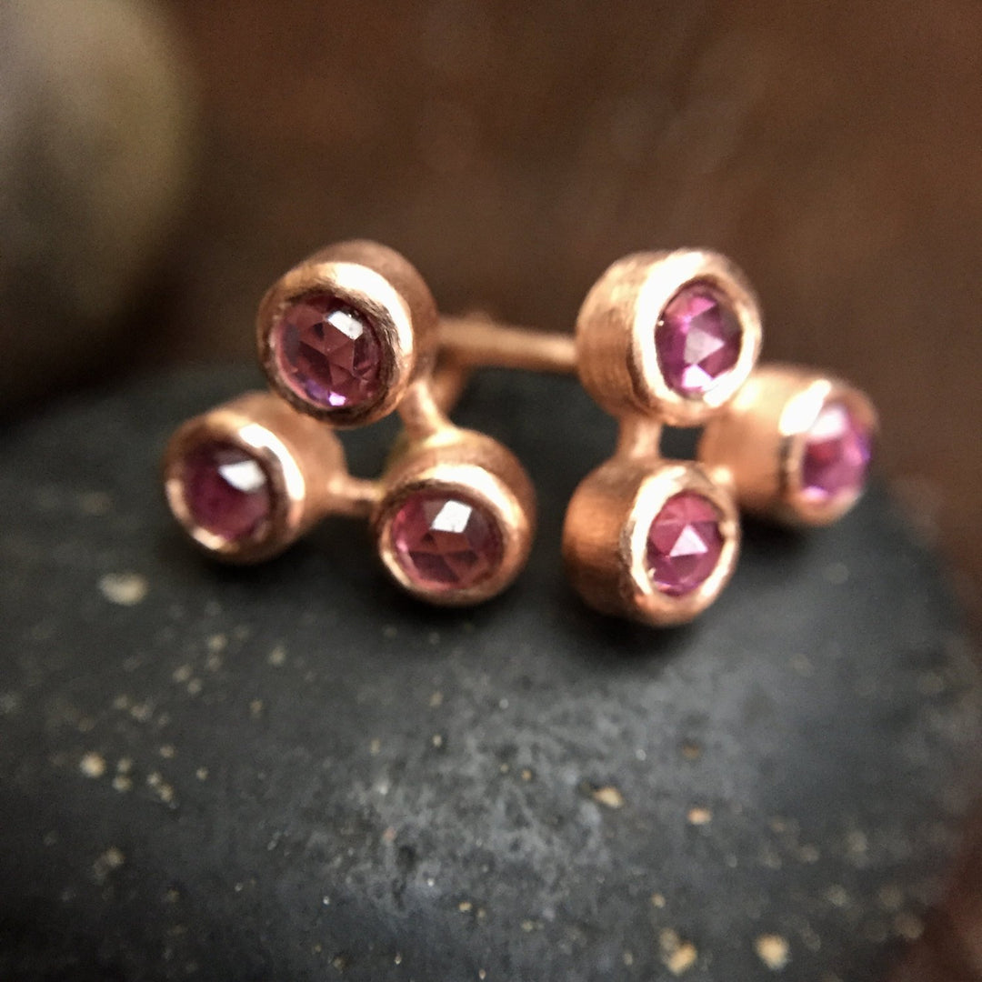 Trinity Rose Cut Garnet Stud Earrings in 14K Rose Gold Boho Stud Earrings Fine Jewelry Rose Cut Earrings Pink Gold Bezel Stud Earrings