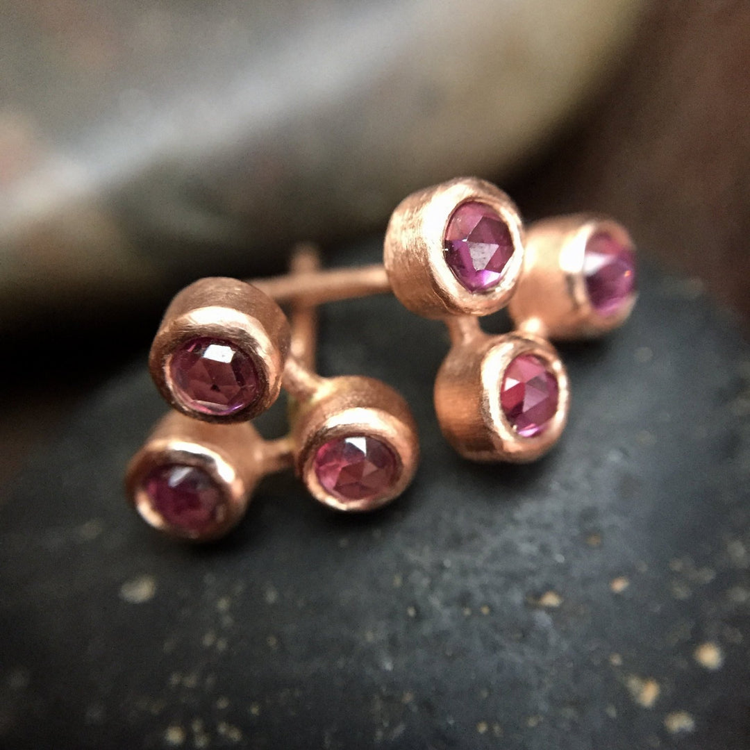 Trinity Rose Cut Garnet Stud Earrings in 14K Rose Gold Boho Stud Earrings Fine Jewelry Rose Cut Earrings Pink Gold Bezel Stud Earrings