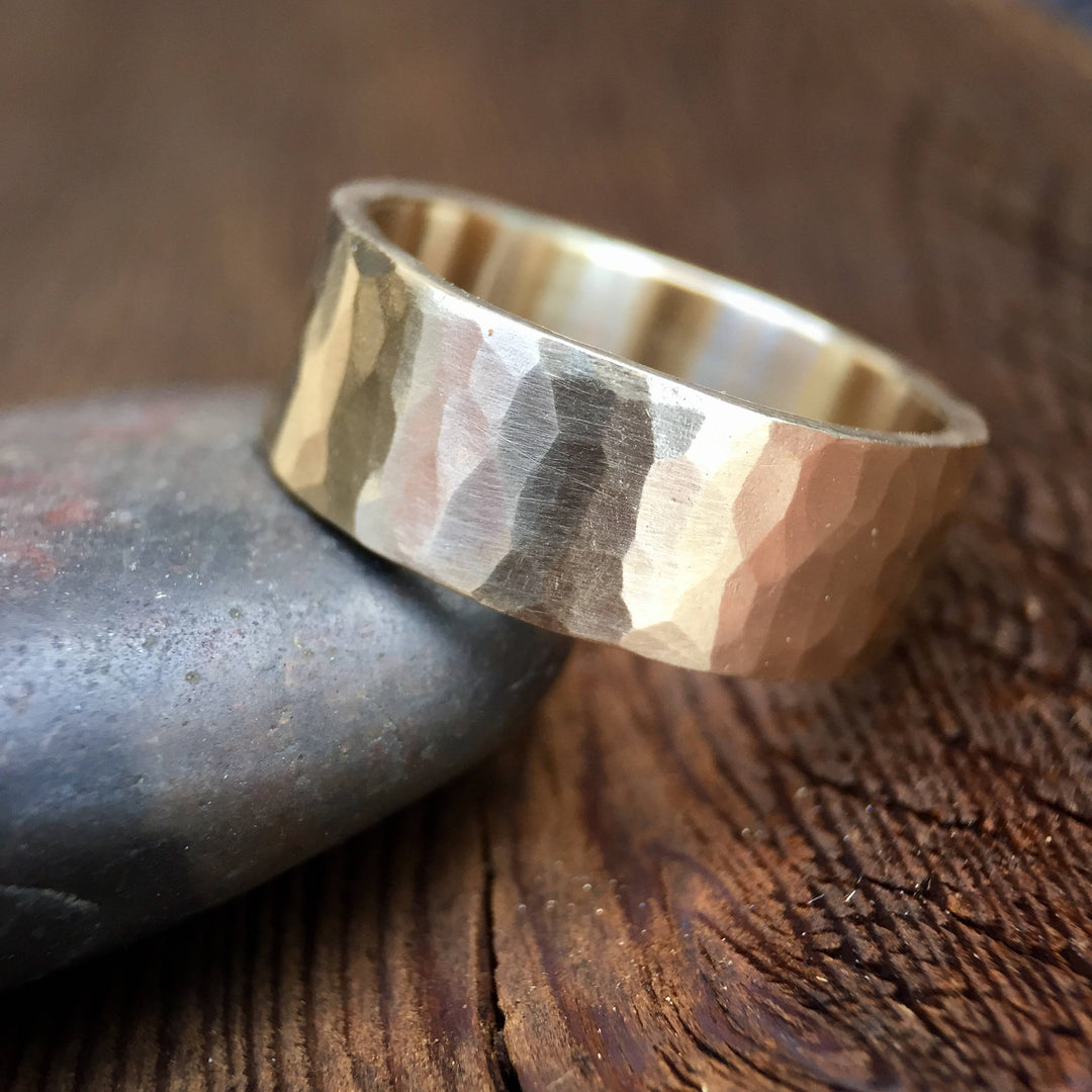 Men's 8mm Hammered Band in 14K Yellow Gold