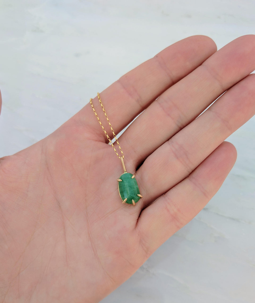 Rose Cut Natural Emerald Pendant Necklace