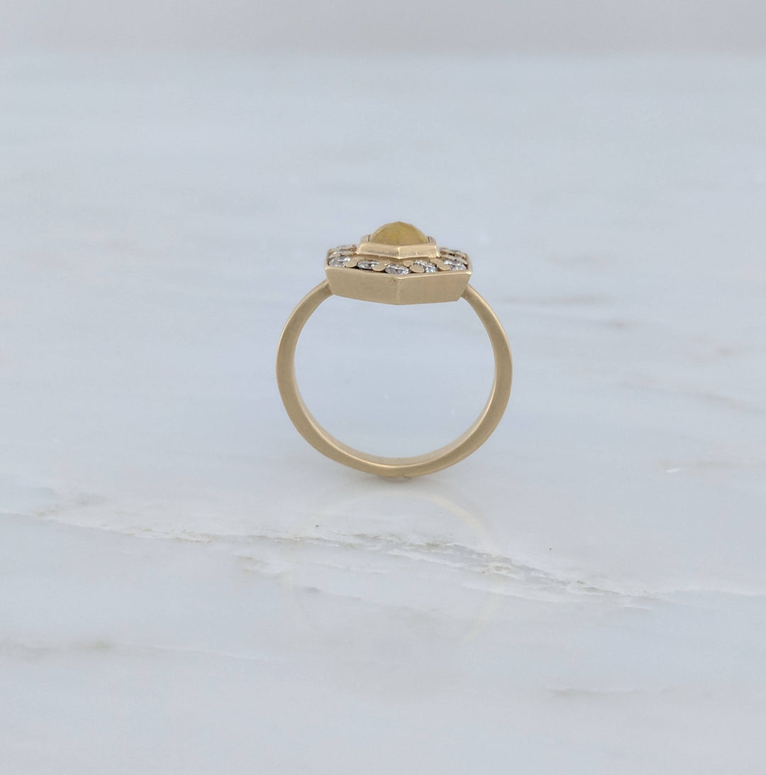 Hexagon Diamond Halo Ring in 14K Yellow Gold