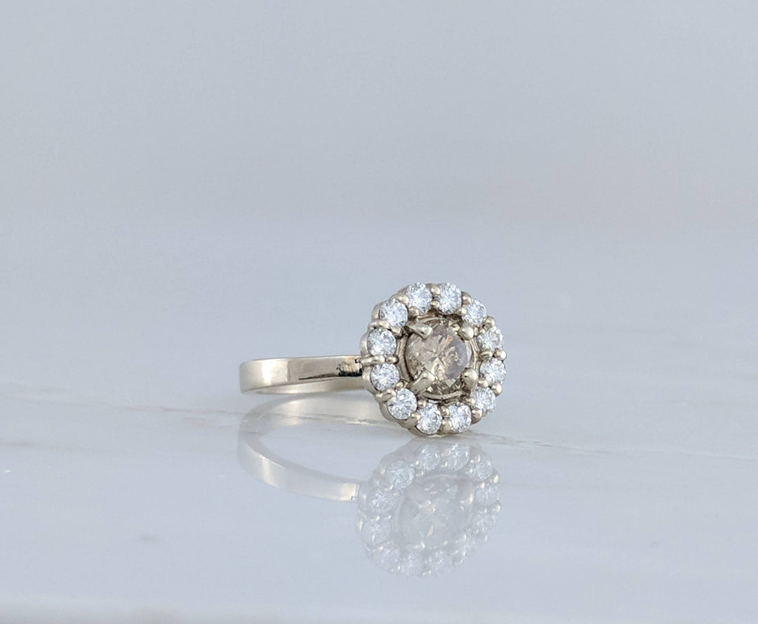 Champagne Diamond Halo Ring | 14K White Gold