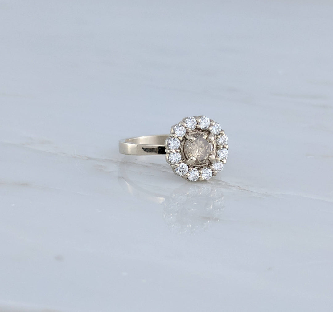 Champagne Diamond Halo Ring | 14K White Gold