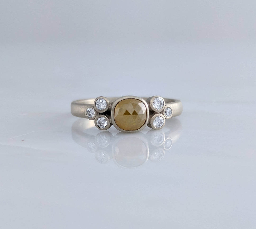 Golden Diamond Cluster Ring in White Gold