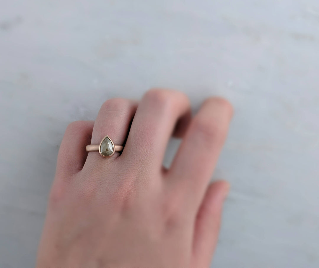 Soft Green Rose Cut Diamond Ring in 14K Rose Gold