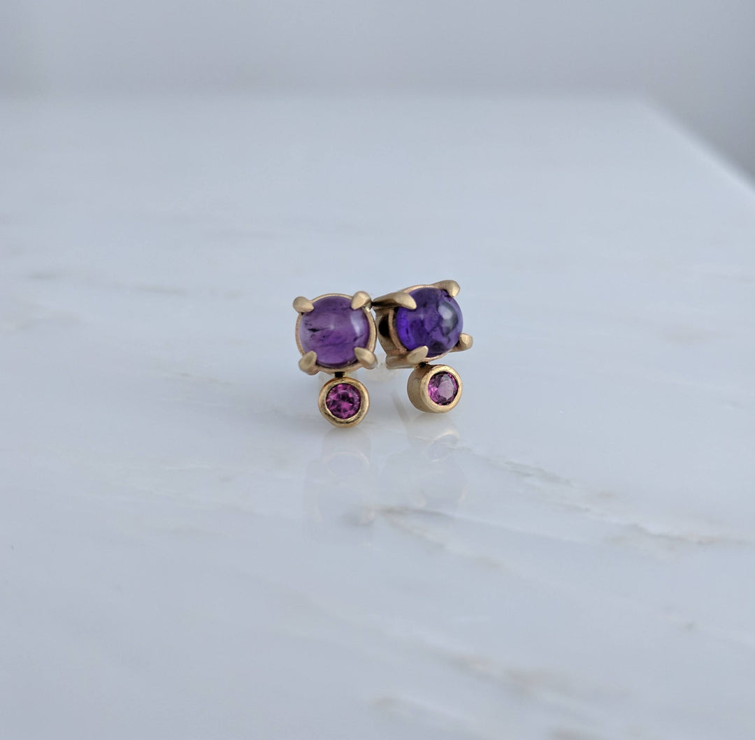 Amethyst + Garnet Earrings in 14K Yellow Gold