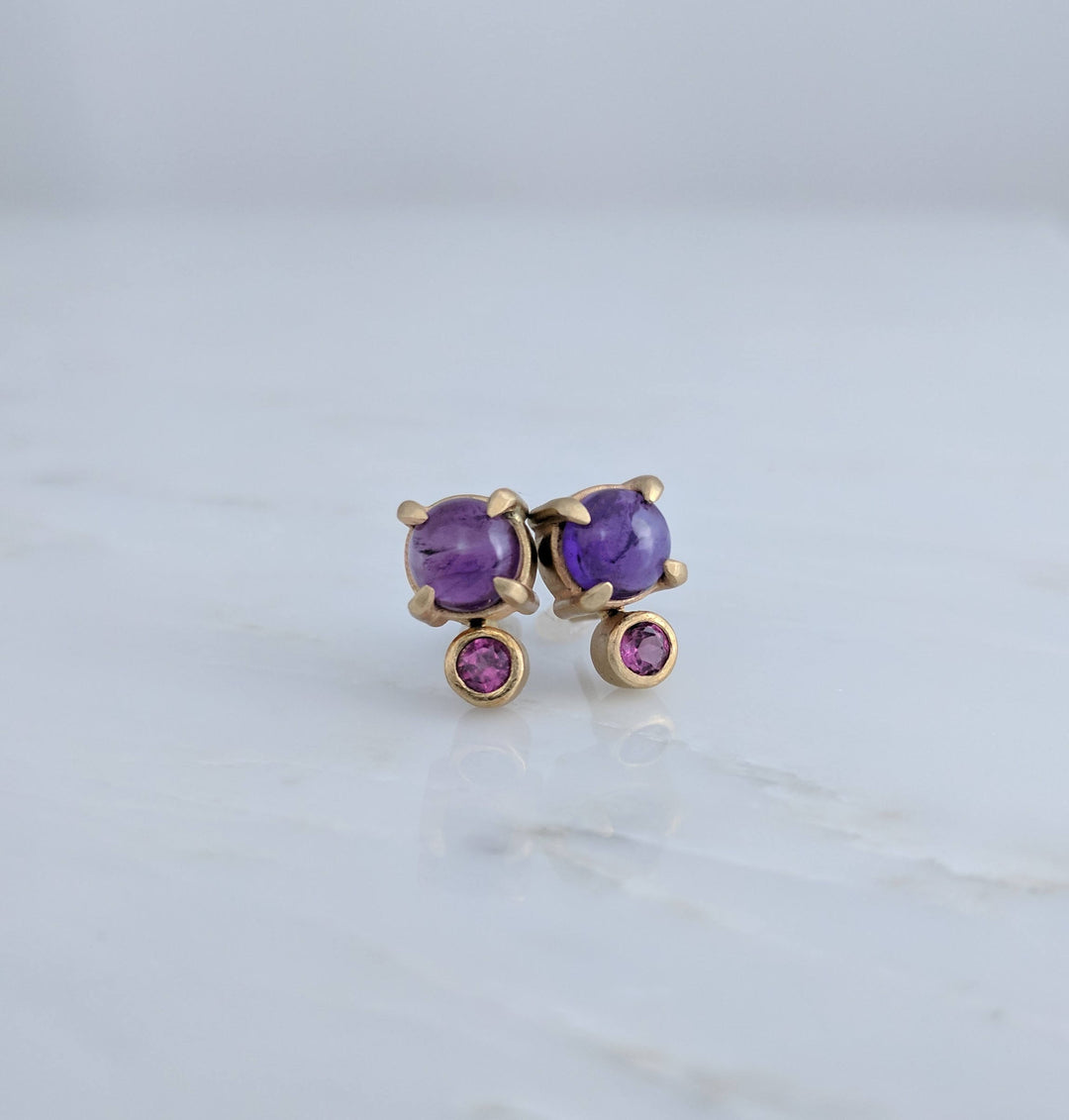 Amethyst + Garnet Earrings in 14K Yellow Gold