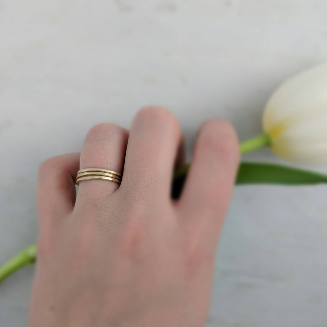 Set of 3 Hammered Stacking Rings | 14K Yellow Gold