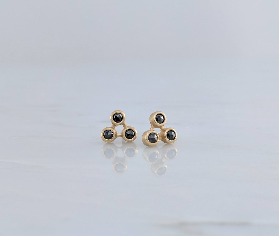 Trinity Rose Cut Black Diamond Stud Earrings