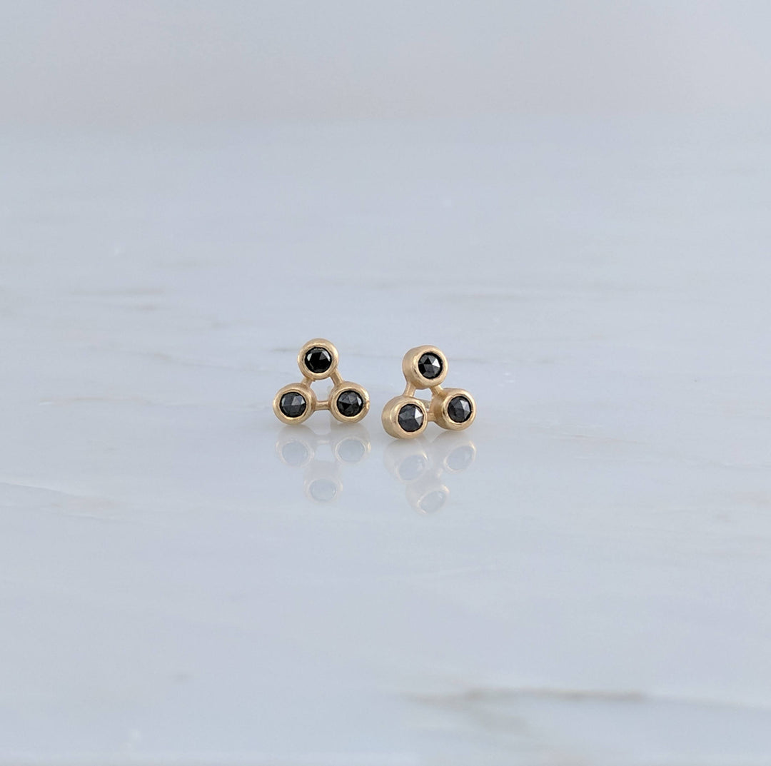 Trinity Rose Cut Black Diamond Stud Earrings