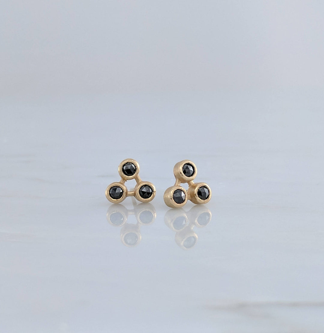 Trinity Rose Cut Black Diamond Stud Earrings