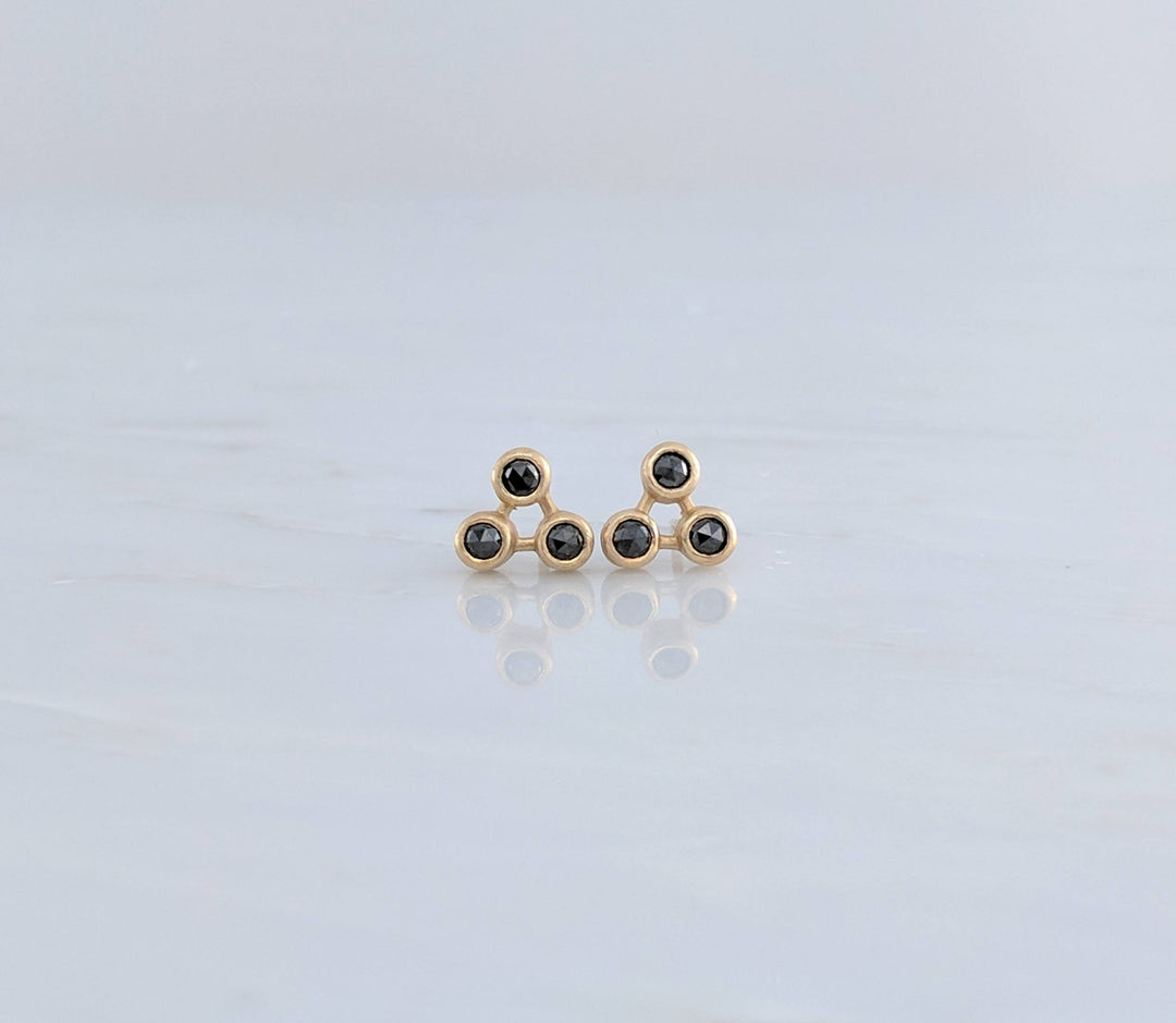 Trinity Rose Cut Black Diamond Stud Earrings