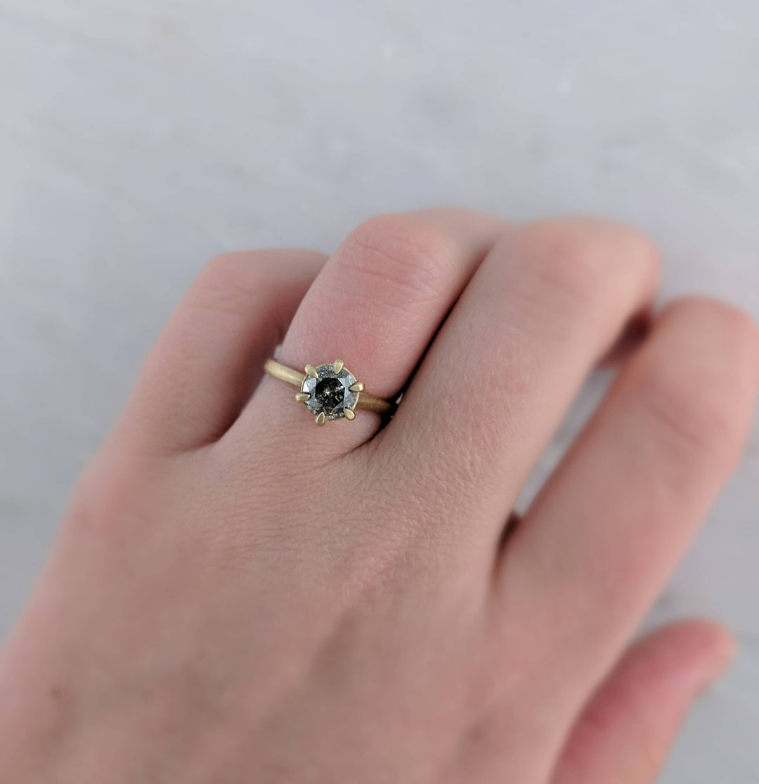 Salt and Pepper Diamond Ring in 14K Yellow Gold