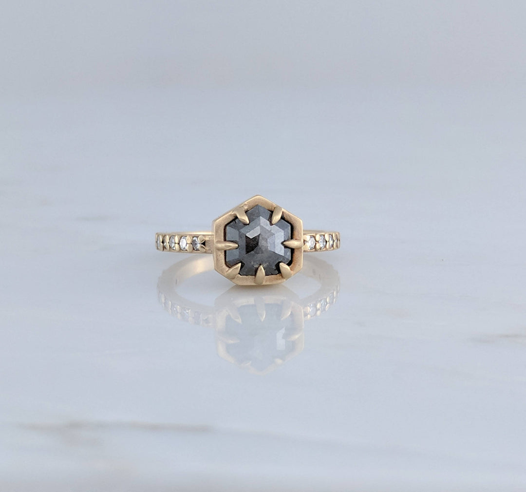 Grey Diamond Ring Pave Band | 14K Yellow GOld