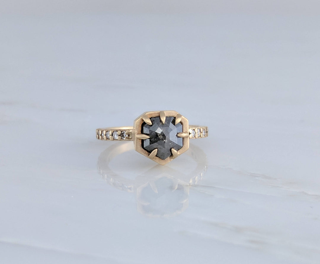 Grey Diamond Ring Pave Band | 14K Yellow GOld