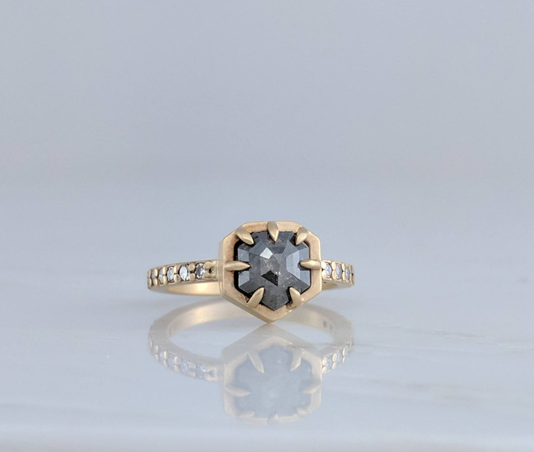 Grey Diamond Ring Pave Band | 14K Yellow GOld