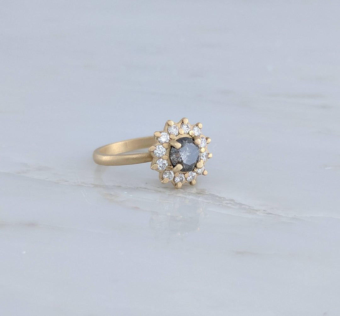 Gray Diamond Cluster Ring in 14K Yellow Gold