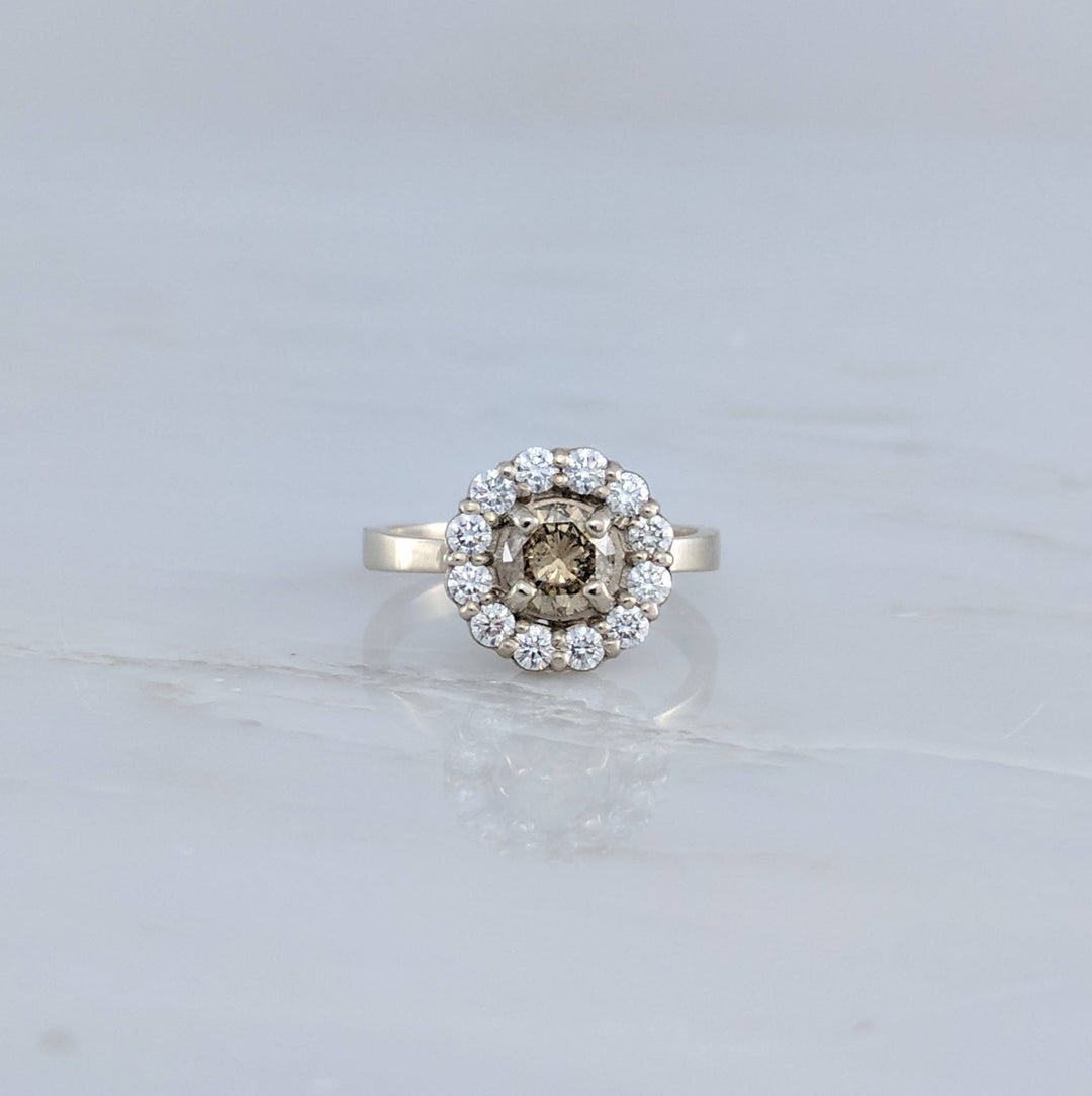 Champagne Diamond Halo Ring | 14K White Gold