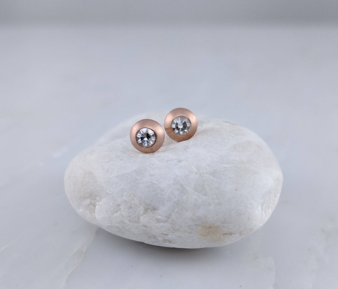 Round Diamond Stud Earrings in 14K Rose Gold