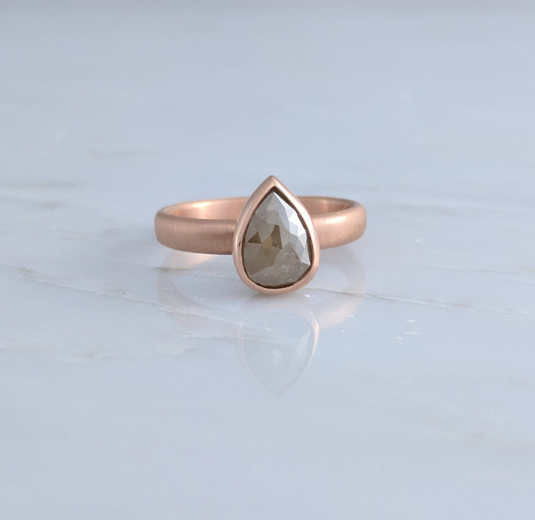 Soft Green Rose Cut Diamond Ring in 14K Rose Gold