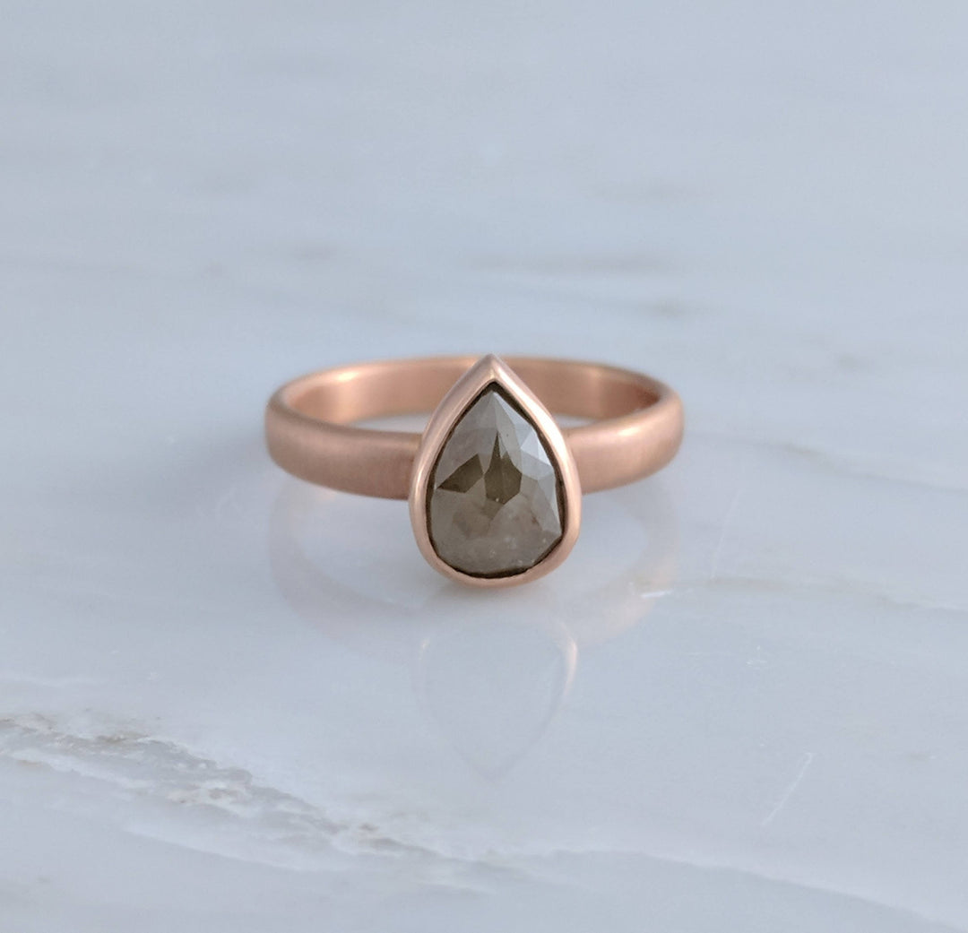 Soft Green Rose Cut Diamond Ring in 14K Rose Gold