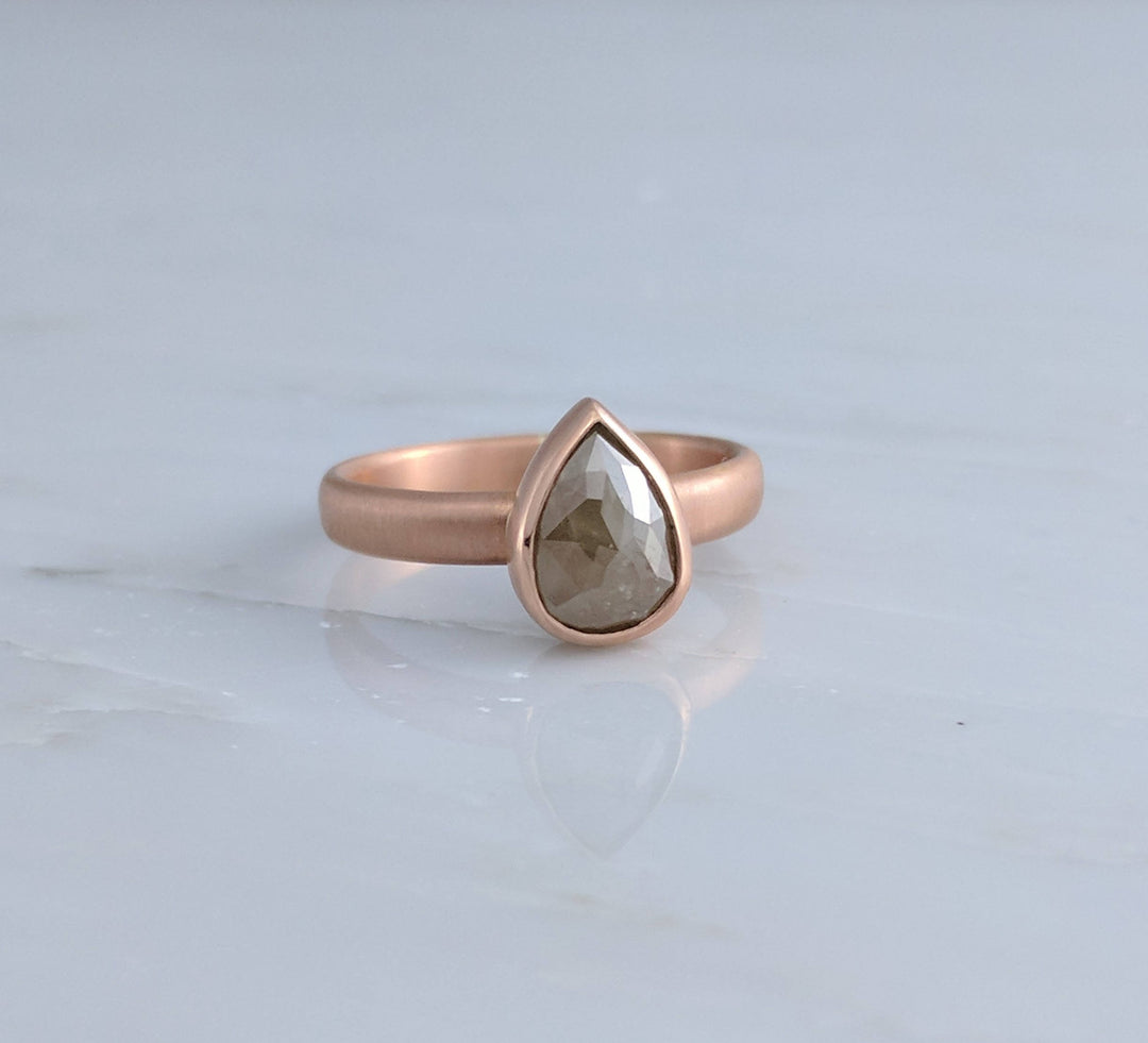 Soft Green Rose Cut Diamond Ring in 14K Rose Gold