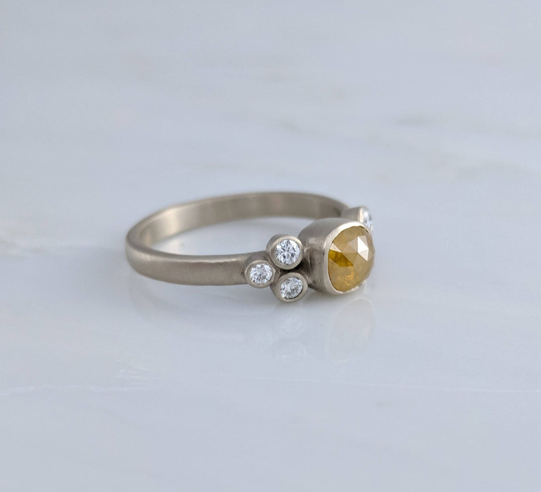 Golden Diamond Cluster Ring in White Gold