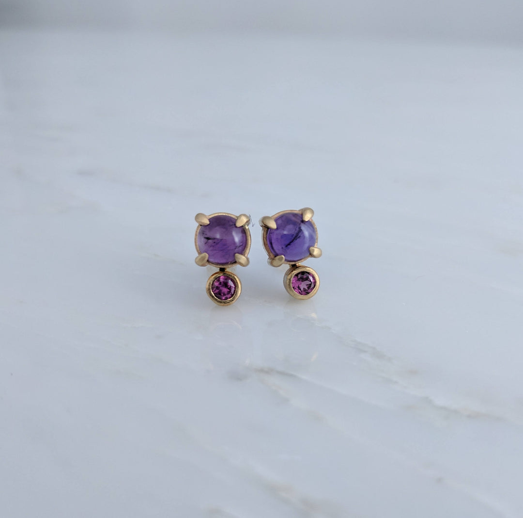 Amethyst + Garnet Earrings in 14K Yellow Gold