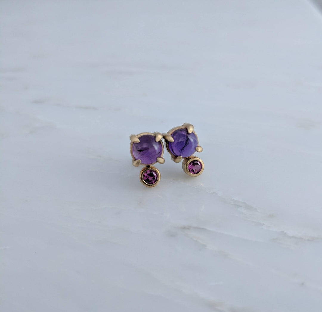 Amethyst + Garnet Earrings in 14K Yellow Gold